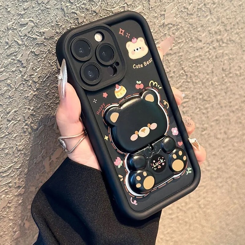 适用iPhone16ProMax小熊镜子华为oppo小米vivo苹果17手机壳新款套|undefined