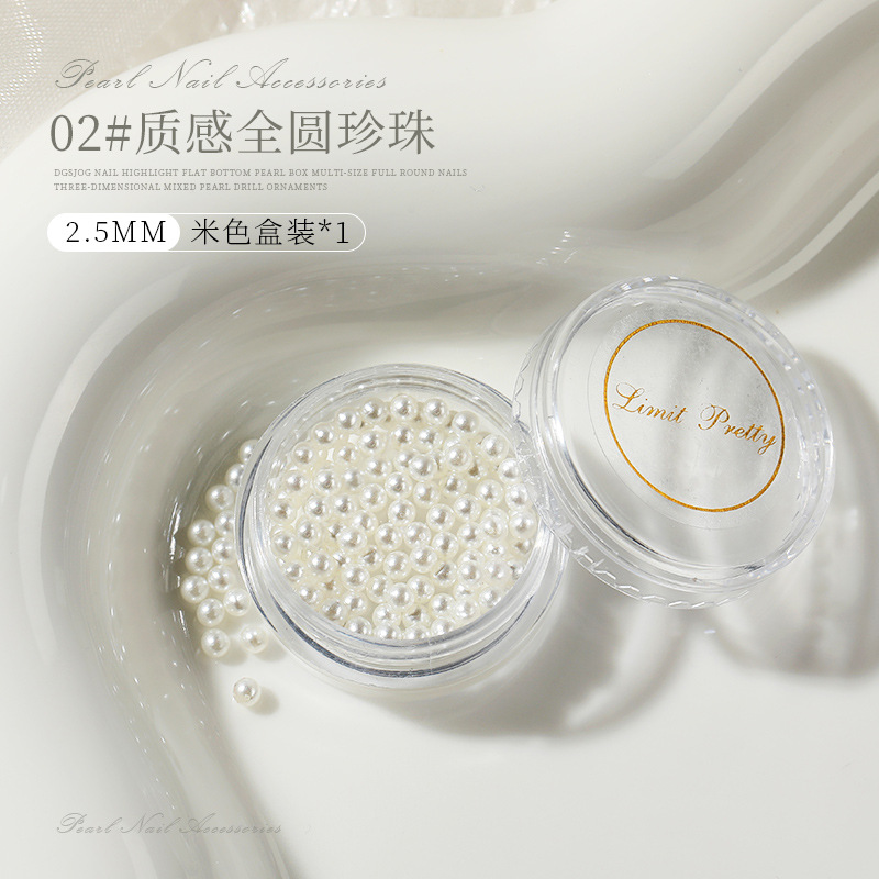 Estilo japonés de uñas perla tridimensional plana tamaño mixto joyería bola redonda accesorios de uñas diamante brillante perlas de color beige puro
