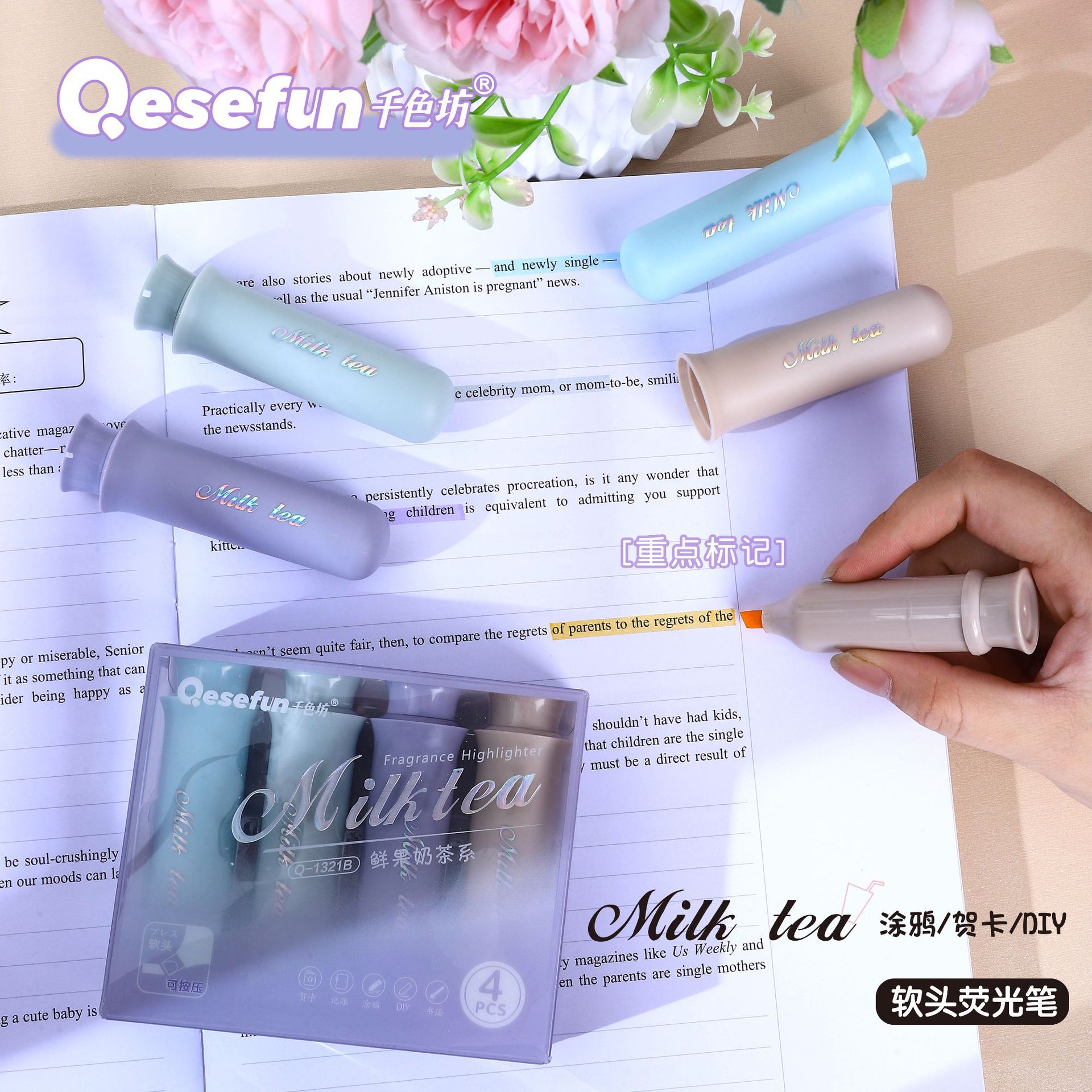 Nuevo conjunto de resaltador de cabeza suave lápiz labial resaltador de estudiantes de leche de escritura de marca de graffiti