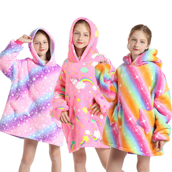 2021 New Lazy TV Lamb Wool Composite Hooded Sweater Winter Warm TV Blanket Children's Pullover Style