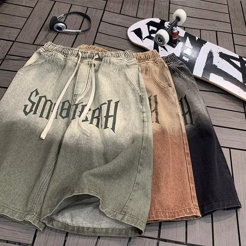 Boys High Street Модный бренд Коричневые градиентные джинсовые брюки на шнурке Ретро Свободные Прямые Индивидуальные нишевые Молодежные тренды