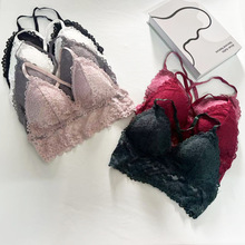 跨境亚马逊蕾丝美背内衣套装交叉镂空吊带抹胸背心带胸垫胸衣法式