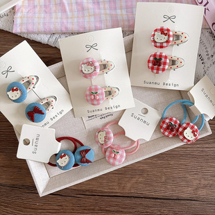 Cute Cartoon Polka Dot Kt Kidsren's Cut Out Clip Bangs Hairpin Alloy Girls Versatile Sweet and Cool Hair Rope Hair Accessories