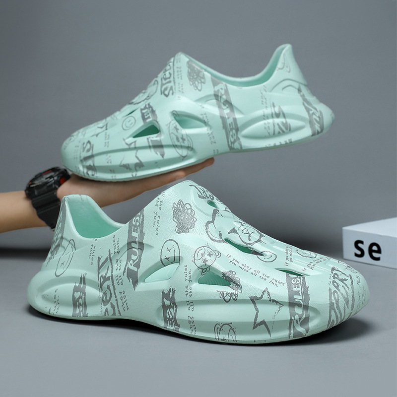 [cross-border] zapatos de cavidad camuflado graffiti de gran tamaño pareja sandalias de cabeza de paquete para hombres zapatos de playa casuales transpirables