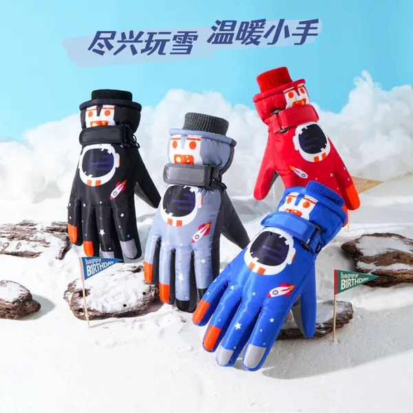Children's Gloves Winter Cartoon Warm Outdoor Sports Non-slip Cold-resistant Waterproof Thick Velvet Cycling Skiing Boys and Girls