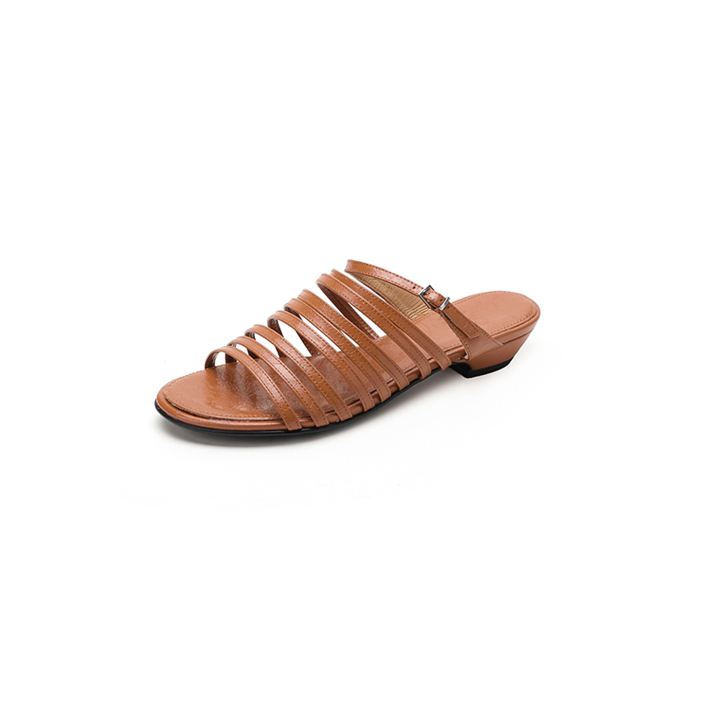 Dép sandal nữ quai chữ V đế bệt dây da bò phong cách La Mã — màu nâu chi tiết 26