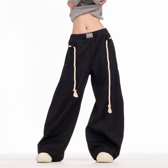 2024 Spring and Autumn New American Style Retro Sports Pants Women's Loose Wide Leg Machete Pants Casual Sweatpants Straight Pants
