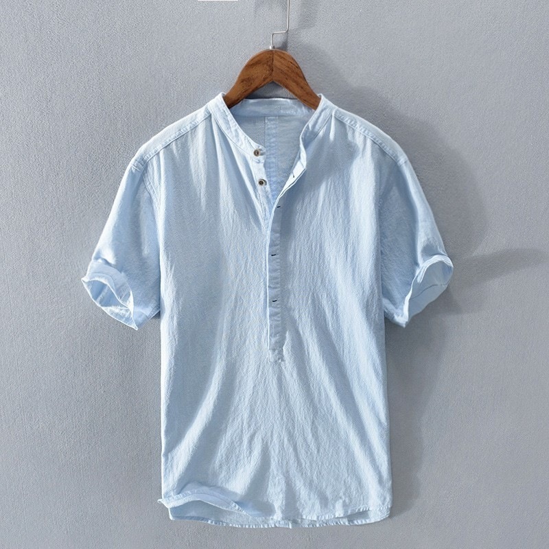 Camicia casual uomo in cotone e lino a maniche corte_voghion.com