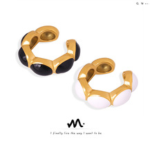 法式新款复古高级感时尚小众耳环钛钢镀金珐琅彩釉几何耳夹饰品女