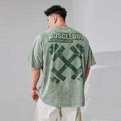 ヘビーデンベルベット半袖Tシャツメンズ2025夏ファットルーズプラスファットプラス半袖Tシャツアメリカンレトロ