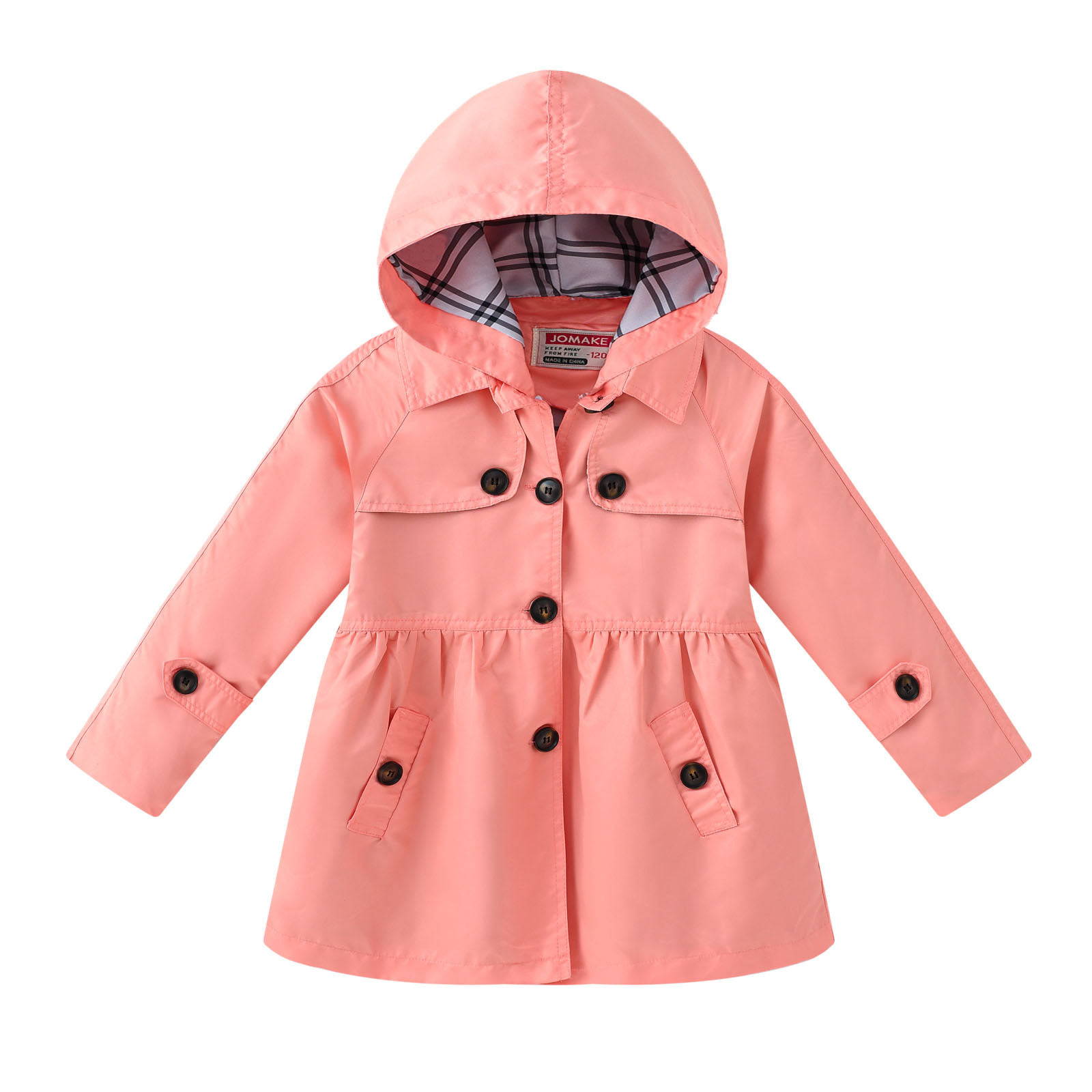 Gabardina de botón de color sólido para niñas de primavera y otoño con capucha casual cintura ajustada estilo coreano estilo occidental clásico gabardina para niños medianos y grandes