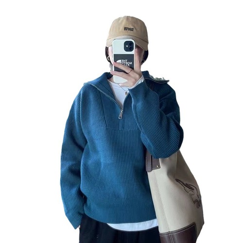 KANING V-Neck Half-Zip Cable Knit Sweater for Women 2025 Autumn Korean Relaxed Style Hooded Sweatshirt for Women