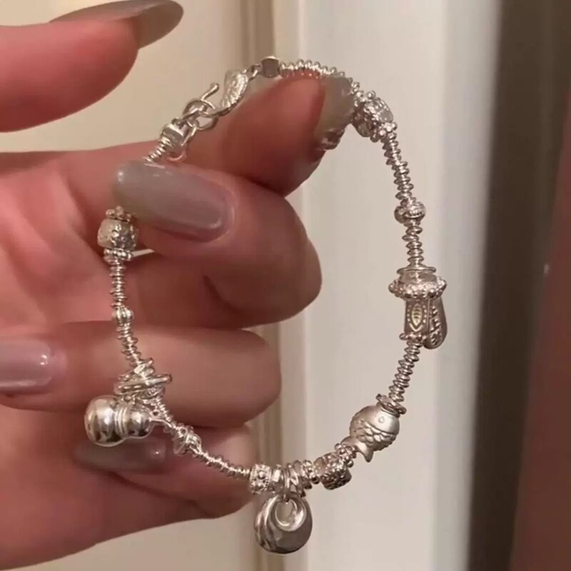 Authentic Fengxiang 999 Pure Silver Gourd-Shaped Small Fortune Pendant Bracelet for Women with a Stylish Design, Gift