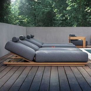 Hot-Selling High-End Teak Outdoor Bed B&B Swimming Pool Beach Lounge Chair Resort Aluminum Alloy Bed Rattan Outdoor