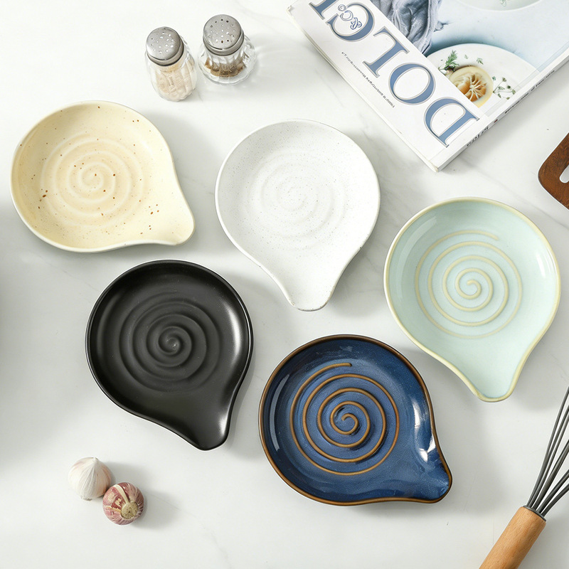 Kitchen Ceramic Spoon Tray Spoon Holder High-Value Household Tableware Placement Tray Snack Snack Tray Cross-Border Wholesale