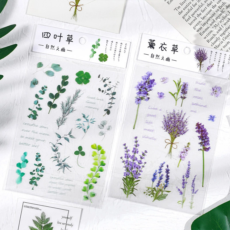 Transparent Waterproof Stickers, Floral & Botanical Designs, Small 3.33×1×0.33 cm, Assorted