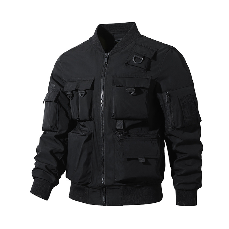 Chaqueta de piloto para hombre retro americano de béisbol multibolsillos chaqueta de herramientas chaqueta funcional de tres armadillos de asalto para hombre