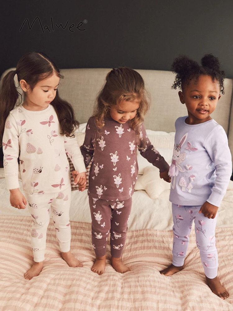 Malwee transfronterizo ropa doméstica de niñas otoño y invierno nuevo estilo europeo y americano para niños pequeños y medianos cuello redondo conjunto de manga larga lindo conjunto de dos piezas