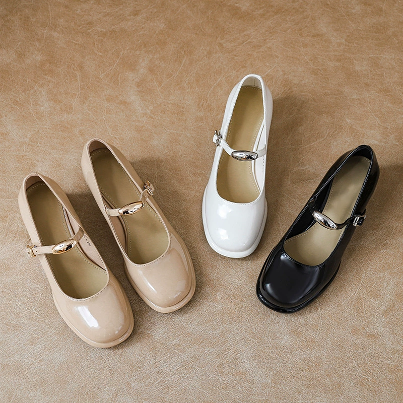 Женские туфли Мэри Джейн с круглым носком, на массивном каблуке, с одной лямкой, новинка 2025 года, неглубокий вырез, в стиле преппи