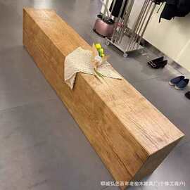 榆木长条凳实木创意电视柜复古木头墩子老榆木鞋店服装店换鞋凳