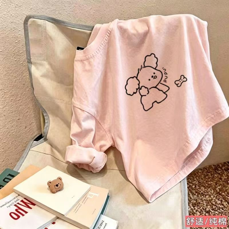 新款男女童纯棉粉色长袖2026秋冬卡通印花女宝宝T恤中大童打底衫