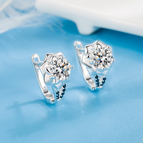 Cross-border new style silver-plated diamond zircon flower earrings for women light luxury black zircon rose flower earrings women's earrings wholesale
