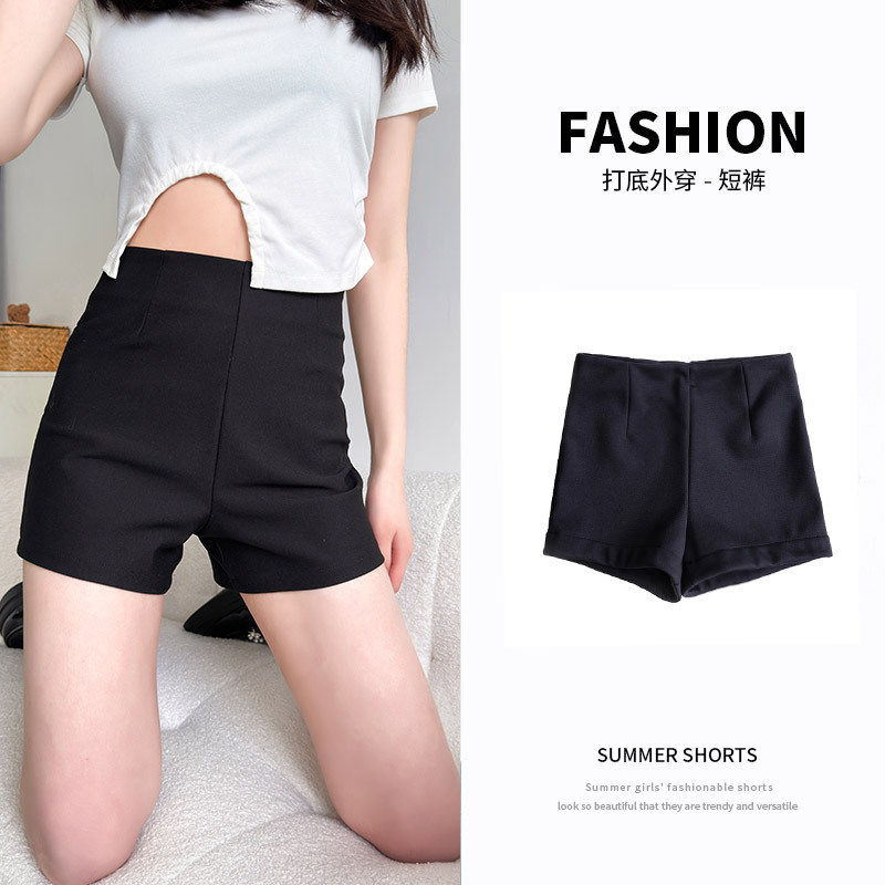 加绒西装短裤女秋冬2025新款高腰打底黑色美式辣妹显瘦a字三分裤