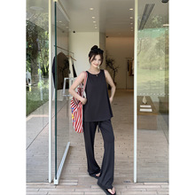 百视旺莫代尔休闲套装女夏季无袖背心上衣+宽松显瘦微喇裤两件套