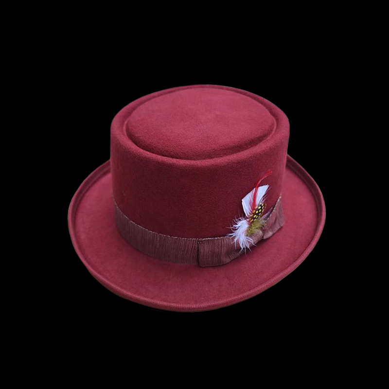 Cappello in feltro di colore piatto e solido, alla moda, cappello a cilindro in lana_voghion.com