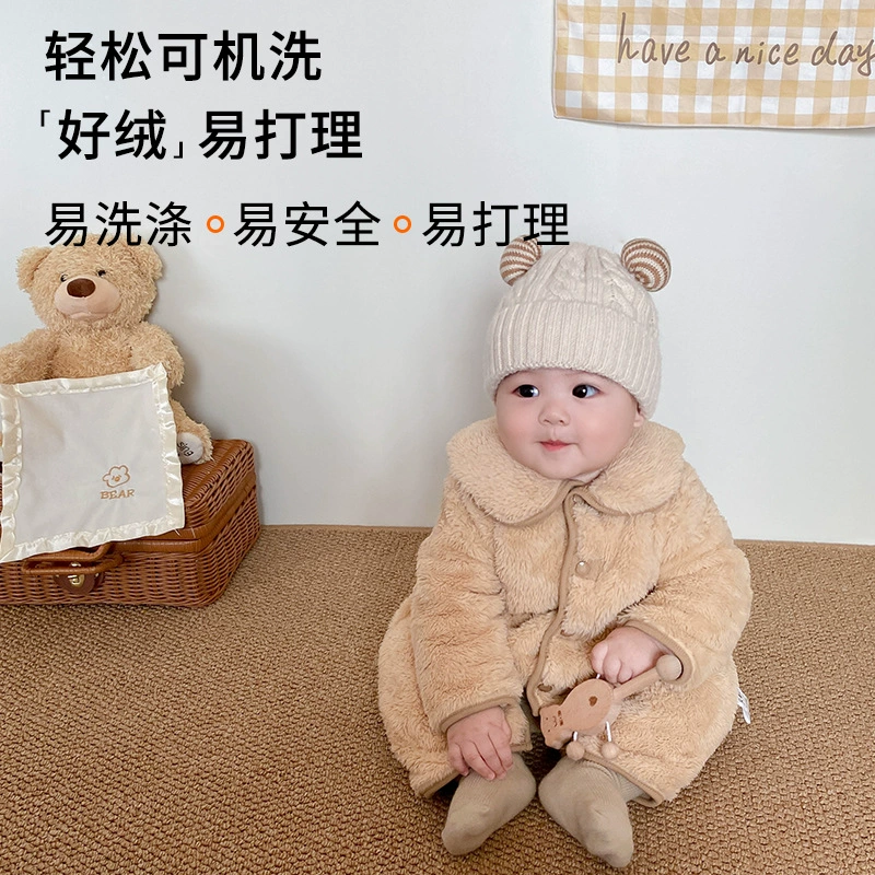 Children's demi-season pijama, thermal underwear, coral velvet keep warm flannel overall to go out