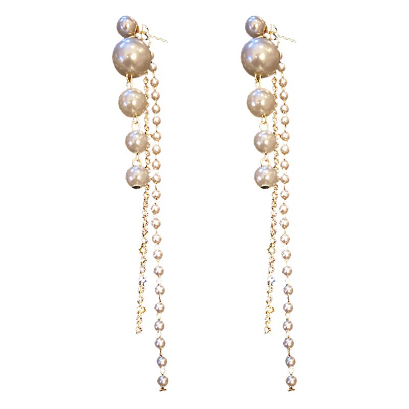 @ Special Offer @ Korean Pearl Long Tassel Earrings with Diamonds Elegant Personality Temperament Internet Celebrity Earrings Stud Earrings for Women