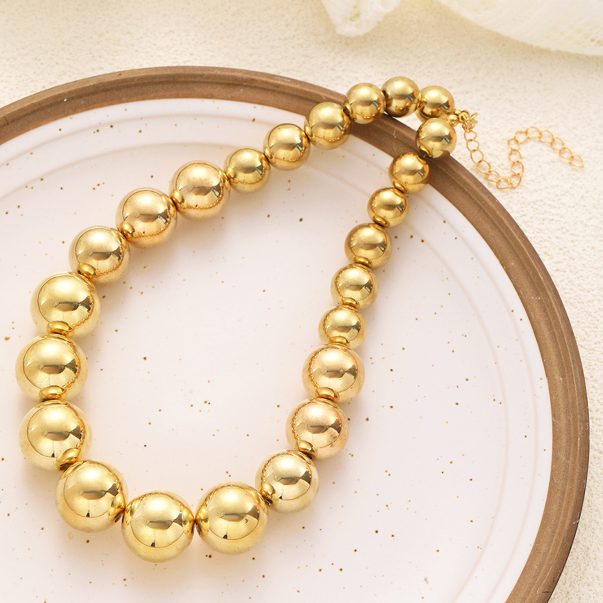 Golden Bead Necklace Geometric Statement Piece For Women_voghion.com