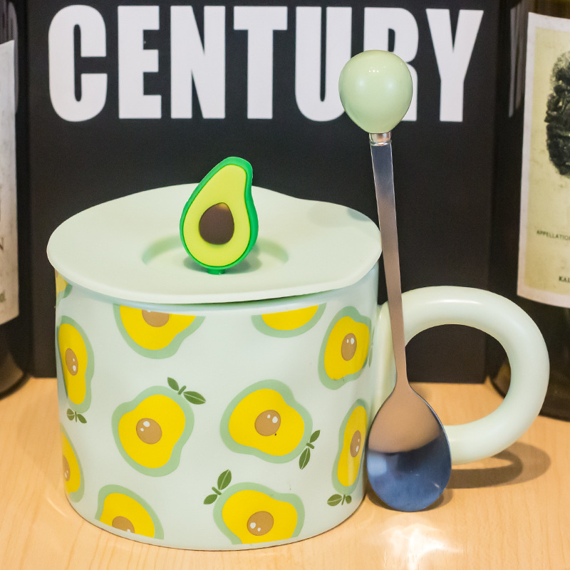 Fruta creativa Linda taza de cerámica taza de consumo doméstico con tapa cuchara taza de verano taza de café de la oficina