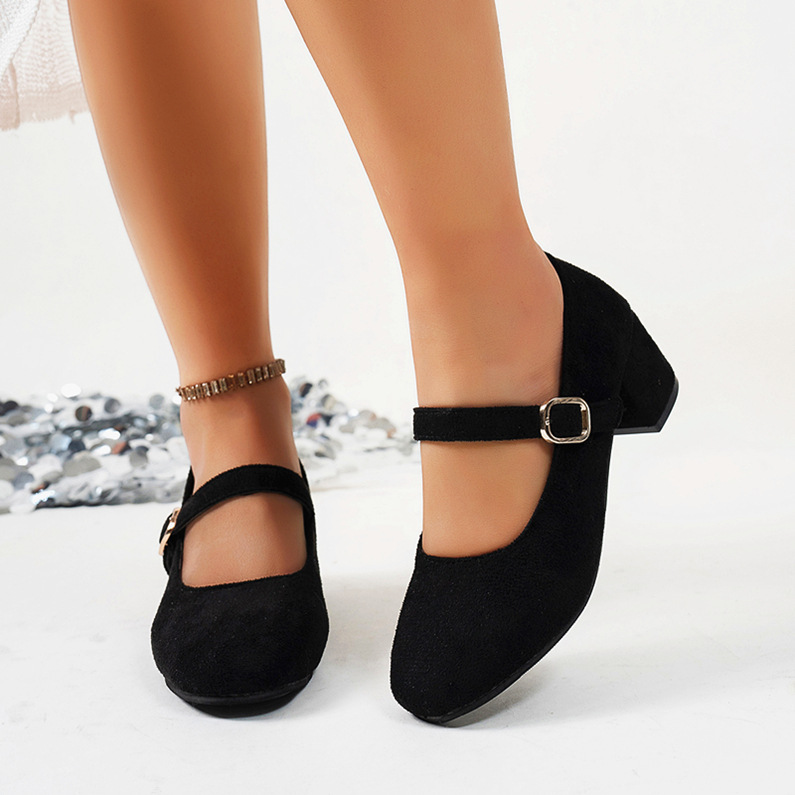 2025 spring and autumn new foreign trade plus size thick heel with shallow mouth suede comfortable high heel shoes women's in stock wholesale