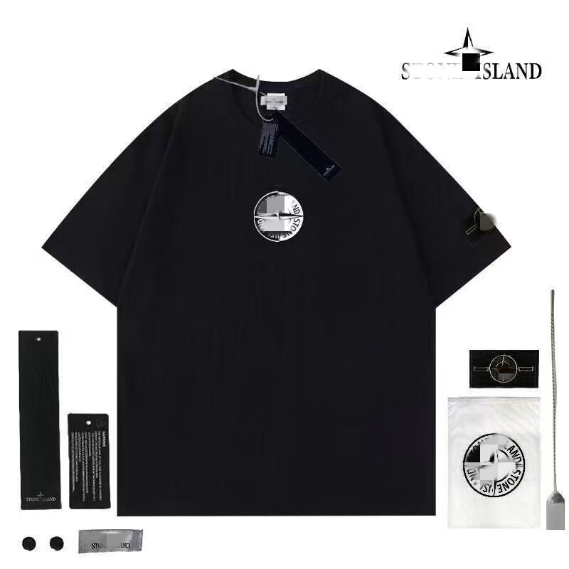 Trendy Foreign Trade Brand Stone Men's Short-Sleeve Summer Pure Cotton T-Shirt with Three Labels, Ghost Compass Design, Light Luxury Men's T-Shirt Top Trendy Foreign Trade Brand Stone Men's Short-Sleeve Summer Pure Cotton T-Shirt with Three Labels, Ghost Compass Design, Light Luxury Men's T-Shirt Top