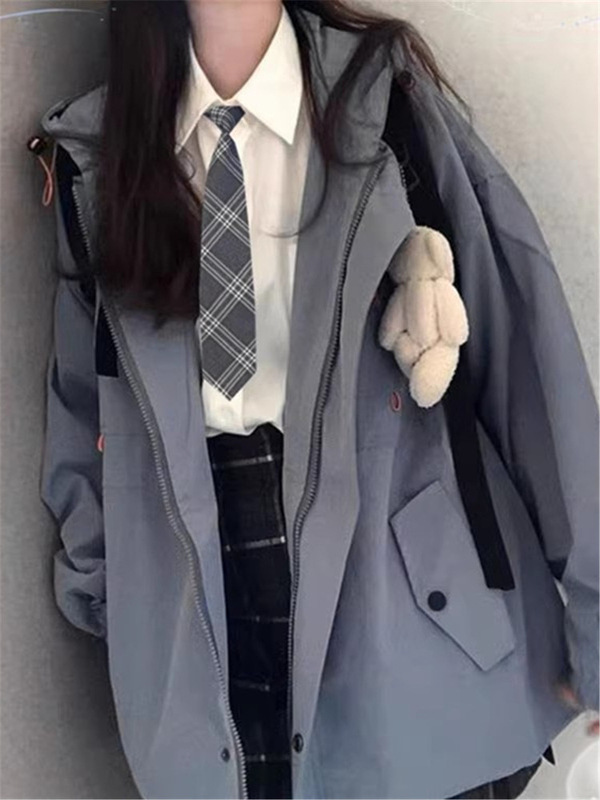 韩版风衣外套女2025春秋新款小个子中长款学院风jk制服外套冲锋衣|undefined