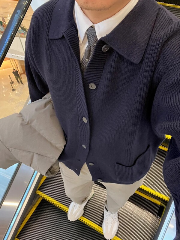 Navy Blue Polo Lapel Sweater Men's Spring & Fall Work Clothing Cleanfit Knitted Cardigan Sweater Jacket Navy Blue Polo Lapel Sweater Men's Spring & Fall Work Clothing Cleanfit Knitted Cardigan Sweater Jacket
