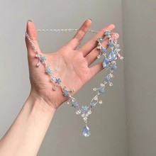 清冷感蓝色花朵满天星吊坠项链轻奢气质名媛风锁骨链时尚百搭颈链