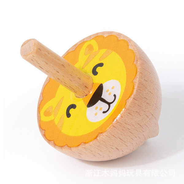 wooden interactive rotating spinning top for hand-eye coordination
