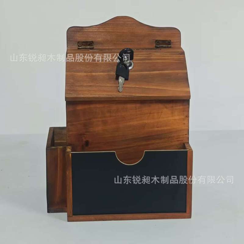 现货木质信件箱桌面投票箱墙面装饰实木储物盒复古木质带锁意见箱|undefined