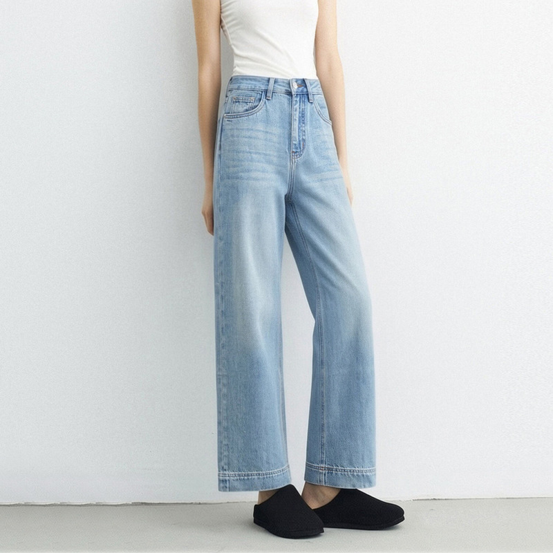 Light Blue Tencel Narrow Wide-Leg Jeans for Women, Young Girls, 2026 Summer New Style, Loose Lyocell Straight-Leg Pants for Women