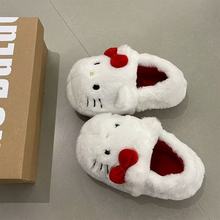 kitty猫棉拖鞋女可爱ins毛毛拖秋冬季外穿保暖鞋棉鞋包头拖月子鞋