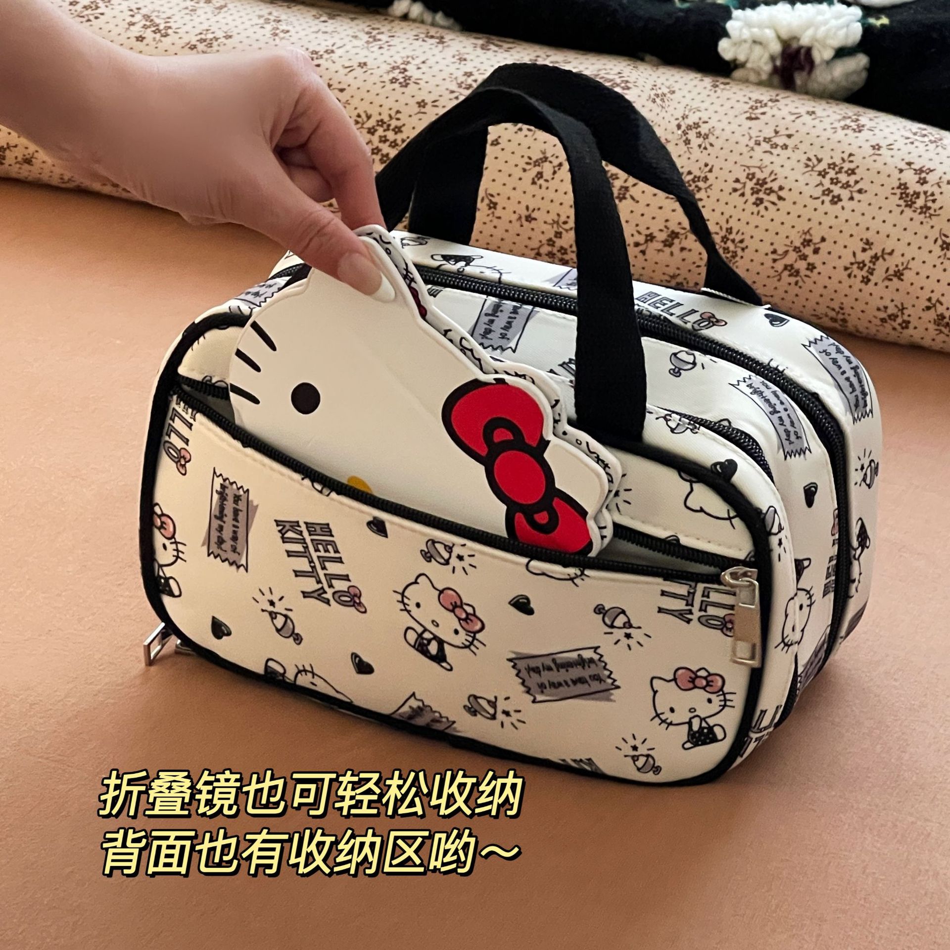 Bolsas de maquillaje auténticas de gran capacidad portátiles lindas bolsas de mano portátiles para lavar y almacenar bolsas de maquillaje de viaje para mujeres