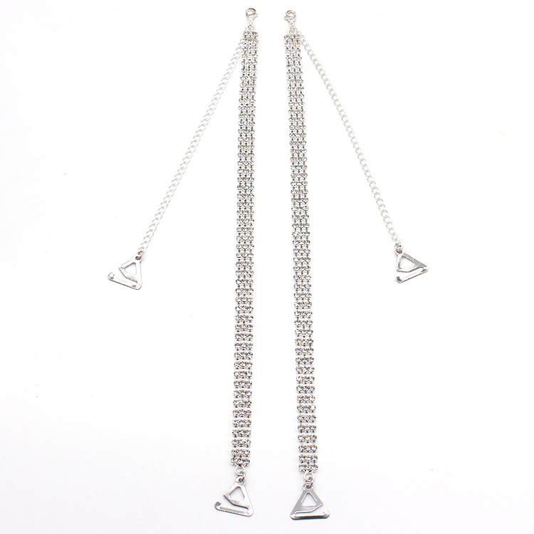 Thin diamante tres filas rhinestone ropa interior sujetador invisible correa de hombro nupcial boda metal Correa Ropa Accesorios al por mayor