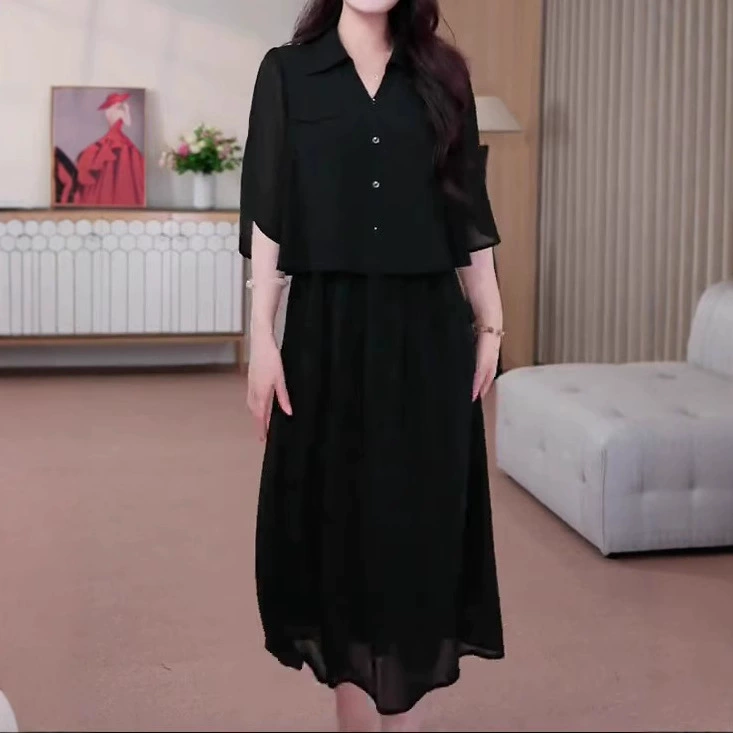 Летнее новое модное легкое роскошное высококачественное европейское товары, шифоновое платье из двух частей знаменитостей, большие размеры для женщин