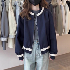 韩系减龄蕾丝花边短外套女夏季新款大码显瘦小夹克休闲宽松棒球服