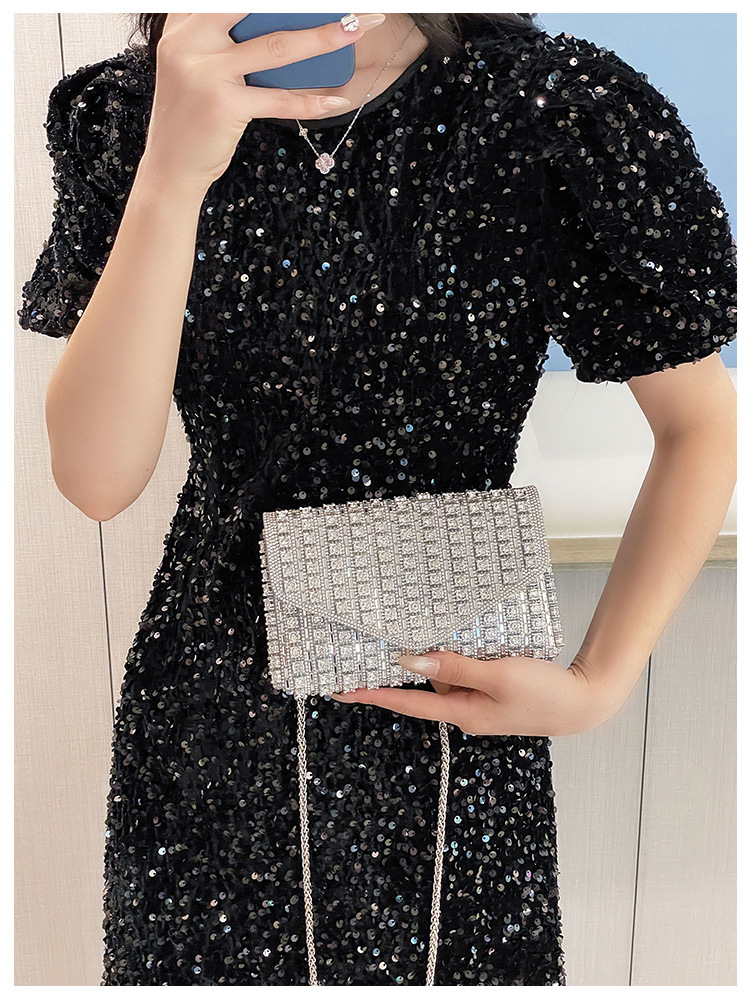 Cross-border bag bestsellers: Women's bag, chain, super shiny diamond-encrusted small square bag, crossbody bag, fashionable and versatile, socialite dinner bag undefined