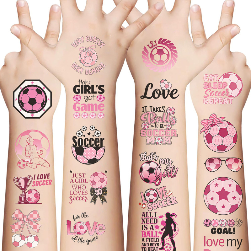 Cross-Border New Children's Cartoon Pink Football World Cup Tattoo Stickers Waterproof and Sweat-Resistant Fun Temporary Stickers Available for Wholesale