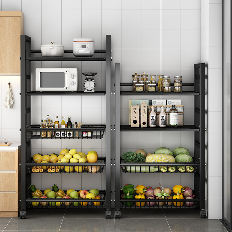 주방 수납 선반 야채 바구니 바닥에서 천장까지 다층 전자 레인지 수납 선반 이동식 다기능 야채 수납 선반