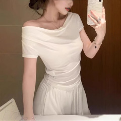 linyins「Beauty Daily」リヨセルヌードテンセルオフショルダーピュアデューティスリム半袖Tシャツ夏